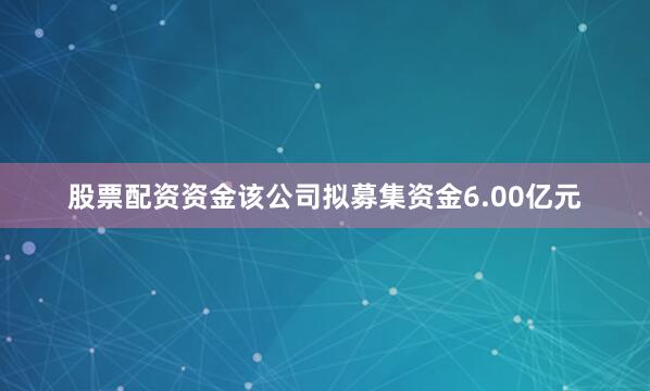 股票配资资金该公司拟募集资金6.00亿元